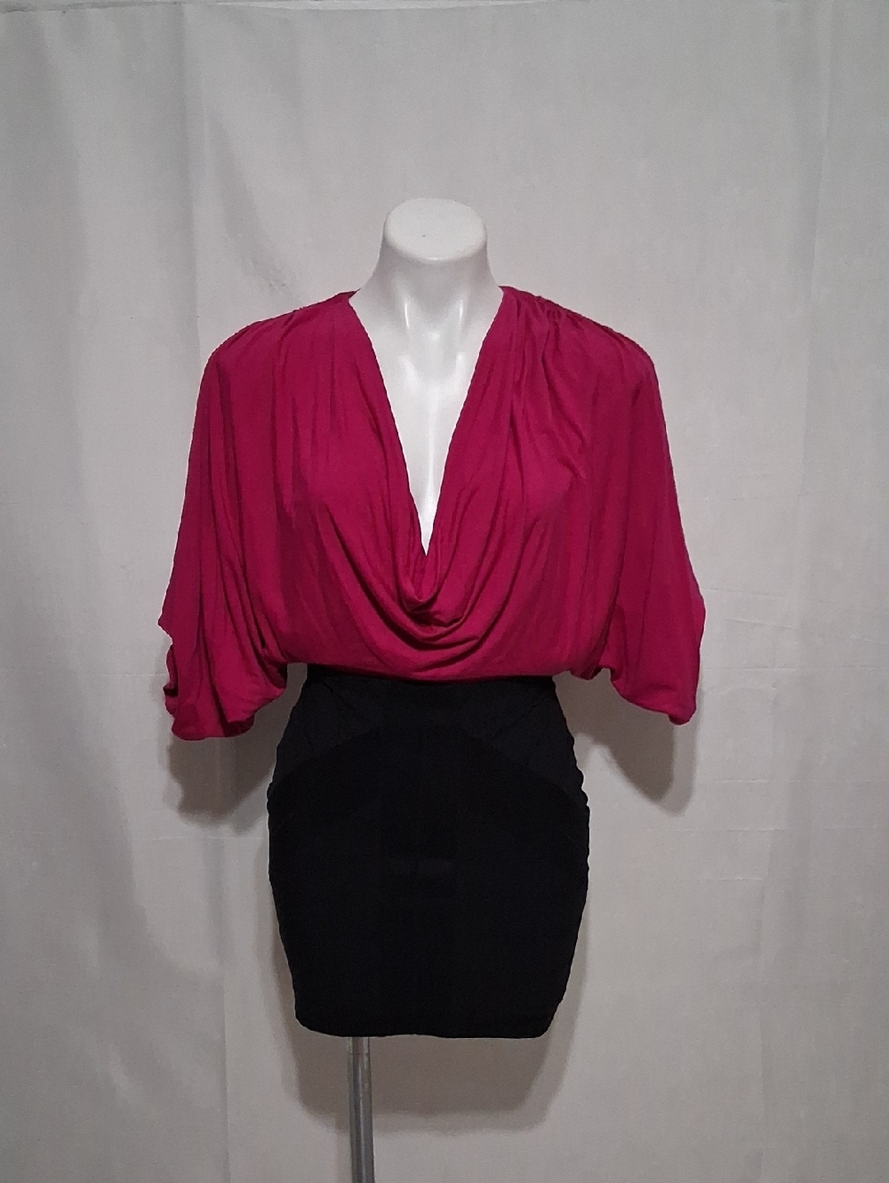Sky Colorblock Bodycon Mini Dress M Fuchsia Black Open Back Cocktail Party